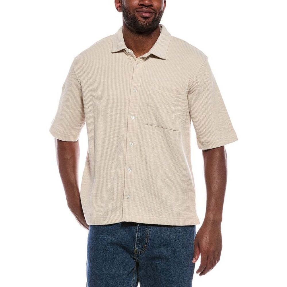 Atm Anthony Thomas Melillo Mens  Waffle Button-Down Shirt, Beige